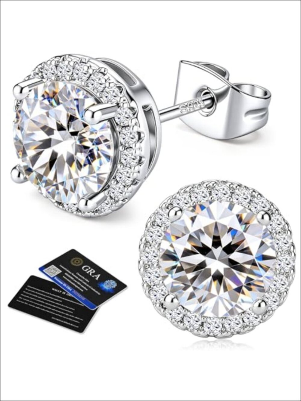 Moissanite Stud Earrings 925 Sterling Silver 18K Gold Plated Hypoallergenic